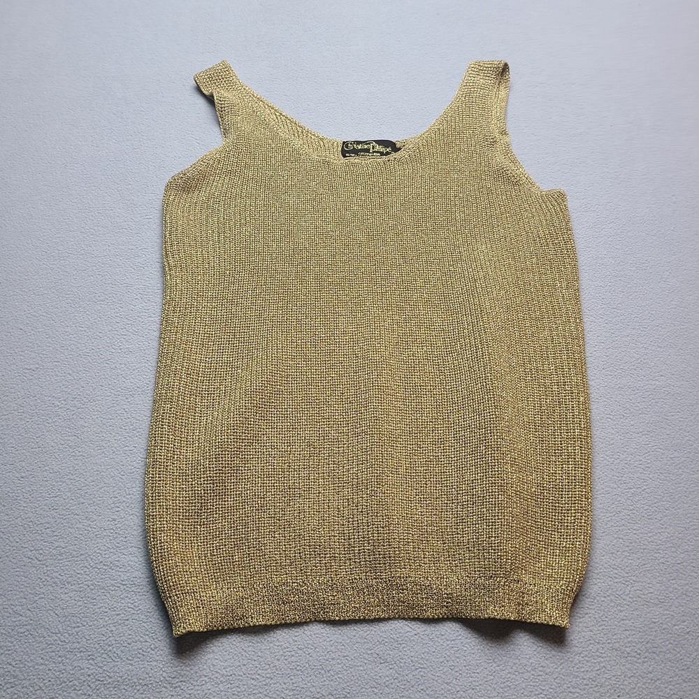 Christine Phillipe Knit Tank Top Womens Small Gold Excellent Metallic Shimmer